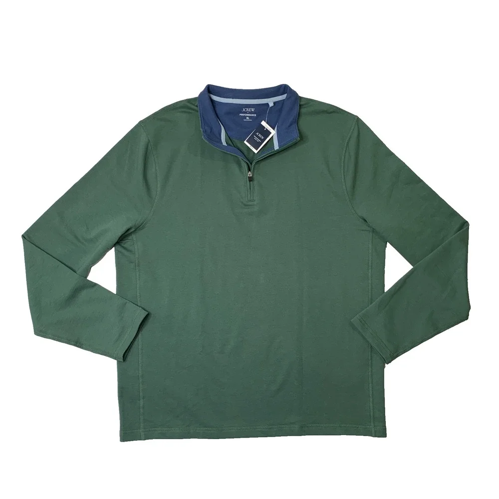 J Crew Shirt Mens XL Forest Navy Performance Half Zip Moisture Wick Cotton Blend